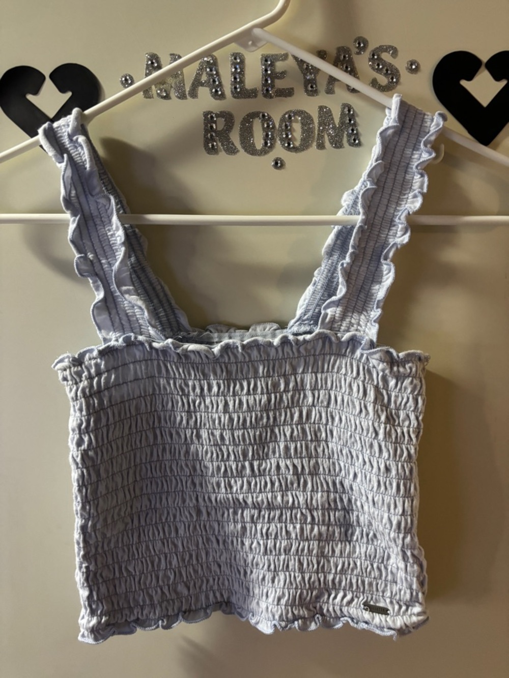 Hollister Light Blue Smocked Ruffle Strap Crop Top